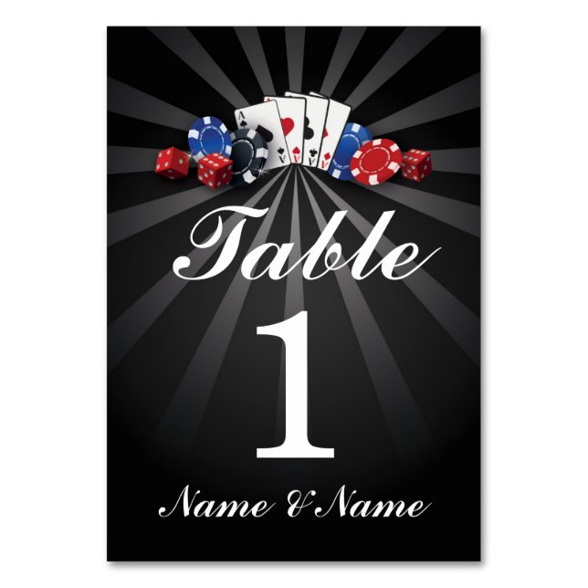 Tarjeta De Mesa Números de tabla Boda Casino Las Vegas (Reverso)