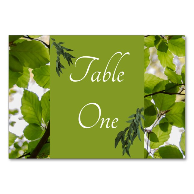 Tarjeta De Mesa Números de tabla Boda de hojas verdes horizontales (Anverso)