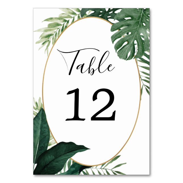 Tarjeta De Mesa Números de tabla Boda de Monstera Tropical (Anverso)