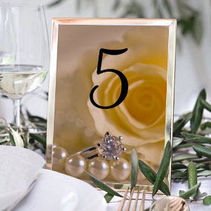 Tarjeta De Mesa Números de tabla Boda de rosas blancas, anillos y