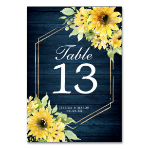 Tarjeta De Mesa Números de tabla Boda de vegetación de girasol rús