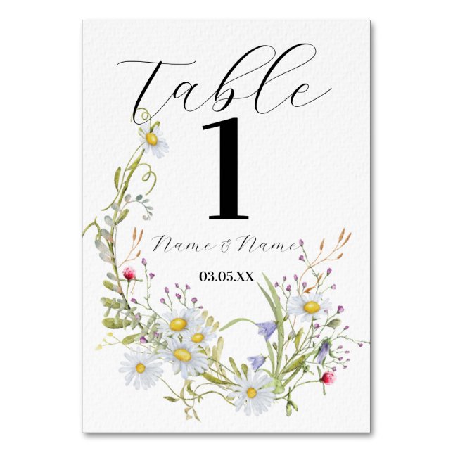 Tarjeta De Mesa Números de tabla Boda Flores salvajes primavera (Anverso)