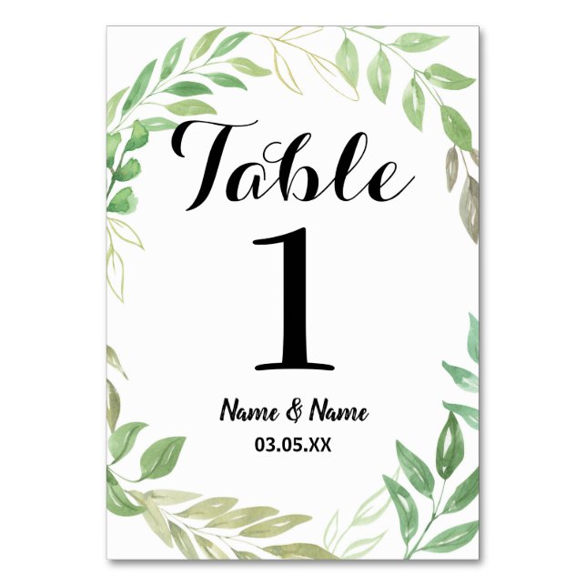 Tarjeta De Mesa Números de tabla Boda Foliage deja verde Boda (Reverso)