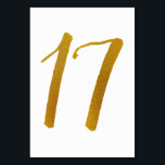 Tarjeta De Mesa Números de tabla boda - Guión de pincel casual -17<br><div class="desc">Número de tabla 17: Esta tarjeta de número de tabla de script de pincel casual se establece en un Relieve metalizado de oro falso. IMPORTANTE: El aspecto del Relieve metalizado que se muestra es un efecto impreso. No es un verdadero Relieve metalizado. Si no desea este efecto, puede eliminarlo de...</div>