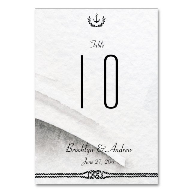 Tarjeta De Mesa Números De Tabla Boda Náutico Gris Y Blanco (Anverso)
