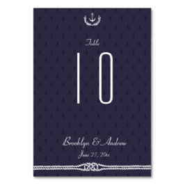 Tarjeta De Mesa Números de tabla Boda náuticos Anclajes azules