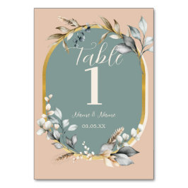 Tarjeta De Mesa Números de tabla Boda Neutros románticos Verde azu