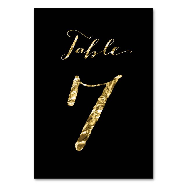 Tarjeta De Mesa Números de tabla boda Relieve metalizado dorado ne (Anverso)