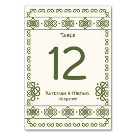 Tarjeta De Mesa Números de tabla Bodas de nudos celtas verdes