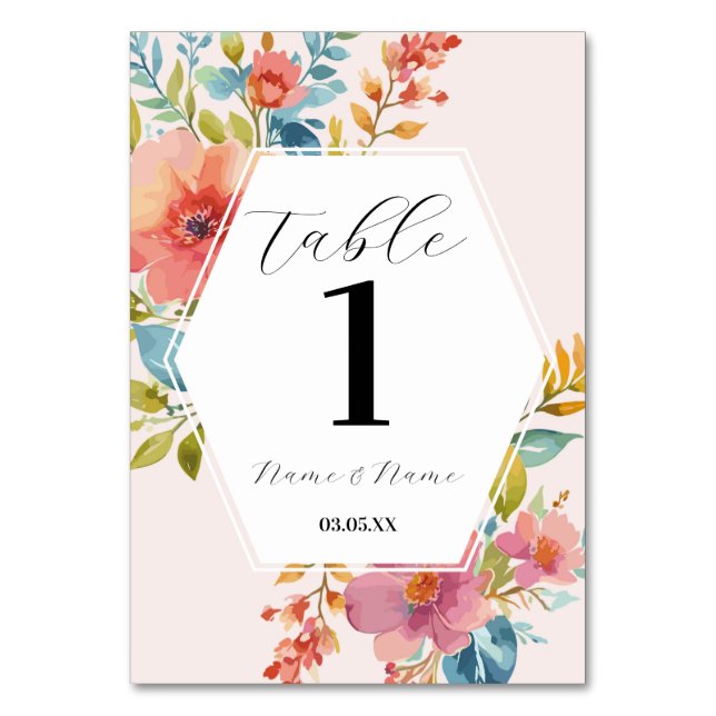 Tarjeta De Mesa Números de tabla Bodas Florales de verano moderno (Anverso)