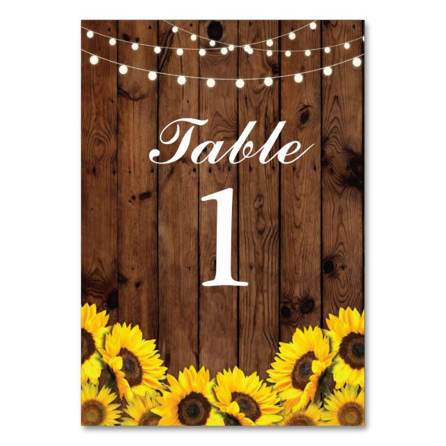 Tarjeta De Mesa Números de tabla Bodas Sunflowers Wood Floral Card (Anverso)