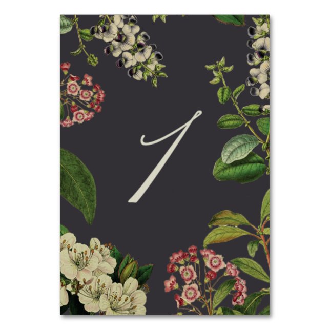 TARJETA DE MESA NÚMEROS DE TABLA BOTÁNICA- GRIS (Anverso)