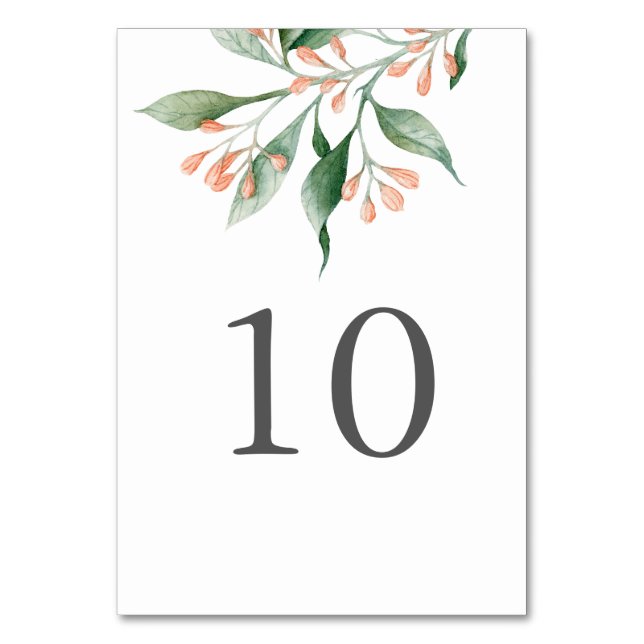 Tarjeta De Mesa Números de tabla botánica simples y elegantes (Anverso)