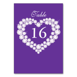 Tarjeta De Mesa Números de tabla cardíaca de diamantes boda morado