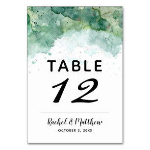 Tarjeta De Mesa Números de tabla de acuarela verde abstracta moder