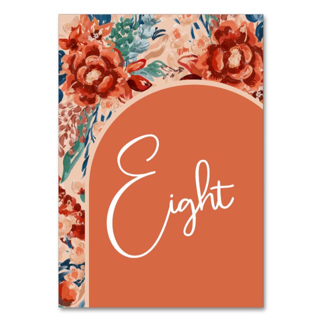 Tarjeta De Mesa Números de tabla de bienvenida | Boho Terracotta F (Anverso)