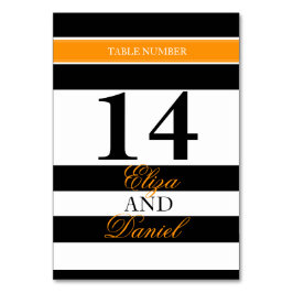 Tarjeta De Mesa Números de tabla de boda a rayas de naranja negro