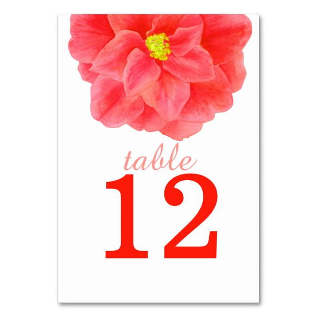 Tarjeta De Mesa Números de tabla de boda de arte rojo de Camellia (Reverso)