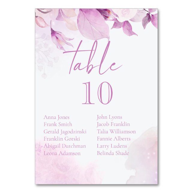 Tarjeta De Mesa Números de tabla de Boda de Boho rosa con nombres  (Anverso)
