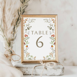 Tarjeta De Mesa Números de tabla de Boda de flores silvestres de o