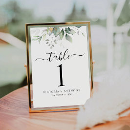 Tarjeta De Mesa Números de tabla de Boda de la hoja de eucalipto