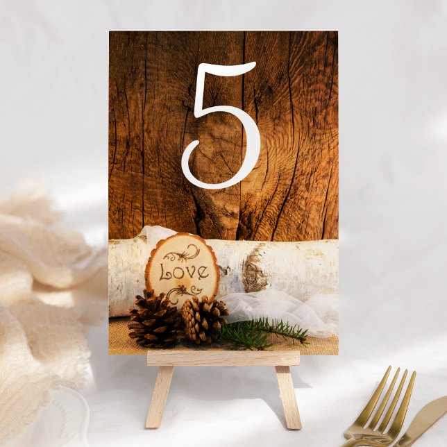 Tarjeta De Mesa Números de tabla de Boda de madera de pajar de árb (Subido por el creador)