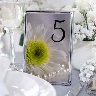Tarjeta De Mesa Números de tabla de Boda de margarita blanca y per