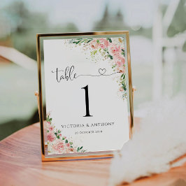 Tarjeta De Mesa Números de tabla de Boda de rosas rosadas de Rubor