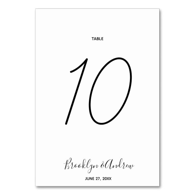 Tarjeta De Mesa Números de tabla de Boda de script simples (Anverso)