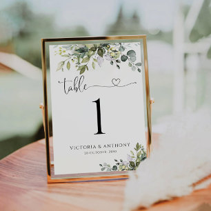 Tarjeta De Mesa Números de tabla de Boda de verde