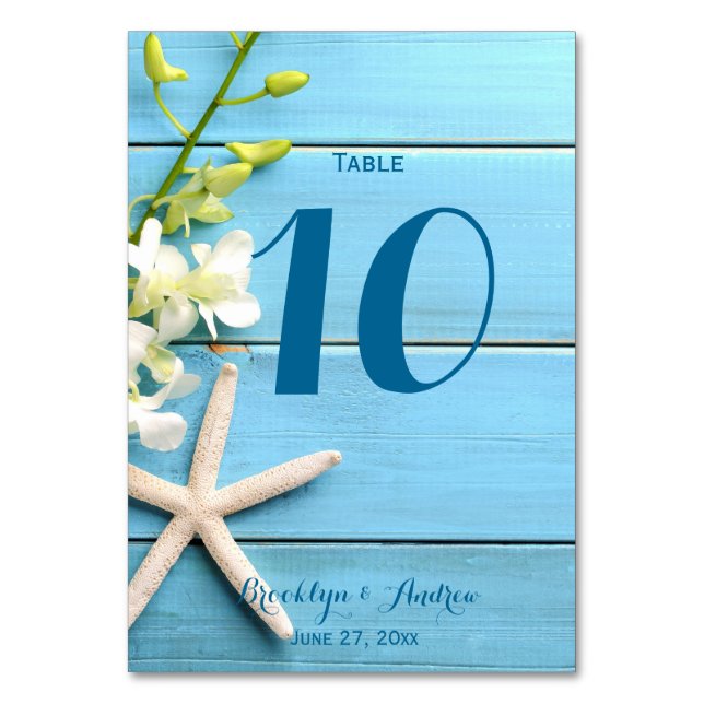 Tarjeta De Mesa Números de tabla de Boda estelar con orquídeas (Anverso)