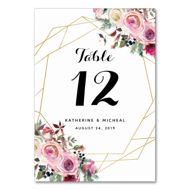 Tarjeta De Mesa Números de tabla de Boda geométrico floral de Rubo (Anverso)