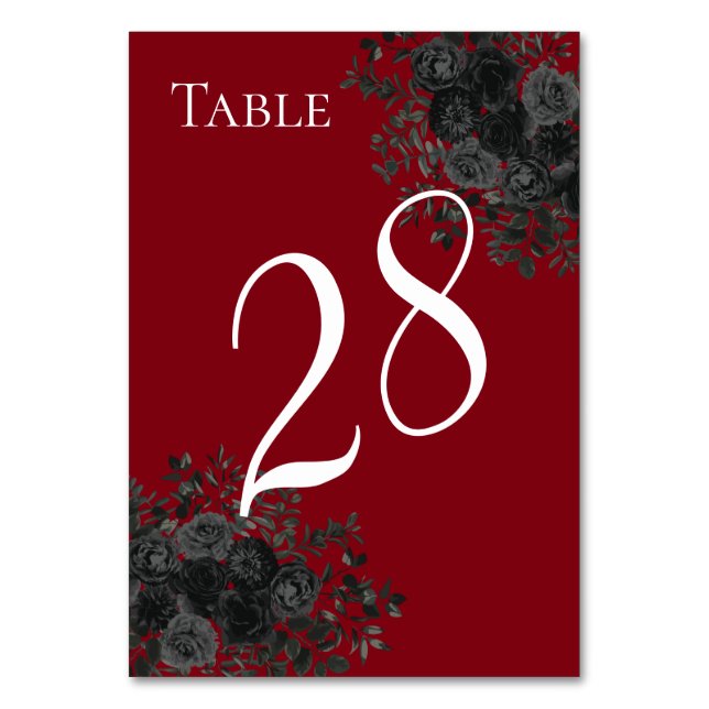 Tarjeta De Mesa Números de tabla de Boda gótico rojo y negro Rosa (Anverso)