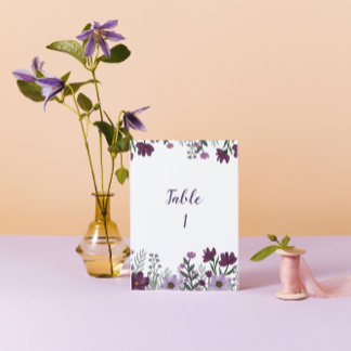Tarjeta De Mesa Números de tabla de Boda morado floral