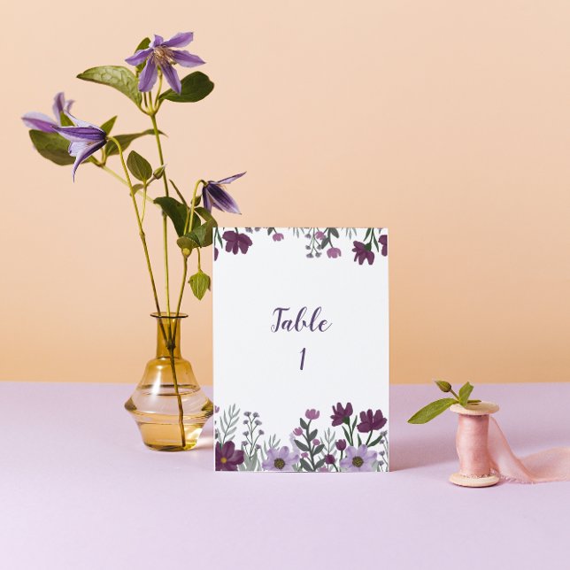 Tarjeta De Mesa Números de tabla de Boda morado floral (Subido por el creador)