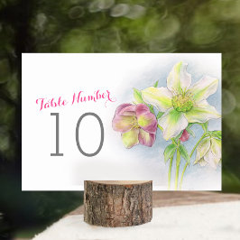 Tarjeta De Mesa Números de tabla de boda rosa blanco Hellebore