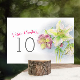 Tarjeta De Mesa Números de tabla de boda rosa blanco Hellebore