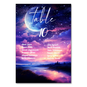 Tarjeta De Mesa Números de tabla de Bodas celestes con nombres de