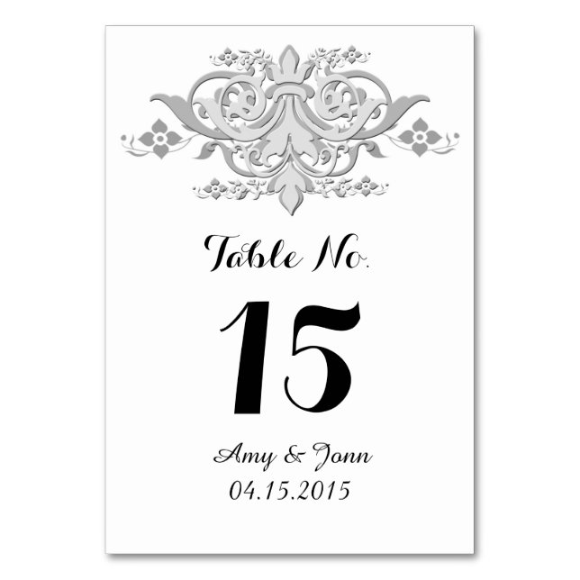 Tarjeta De Mesa Números de tabla de bodas de damasco gris plateado (Anverso)