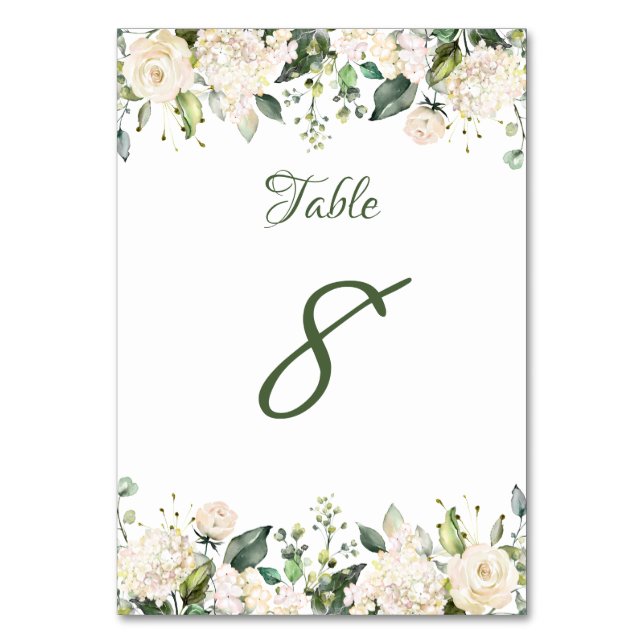Tarjeta De Mesa Números de tabla de Bodas de flores blancas (Anverso)