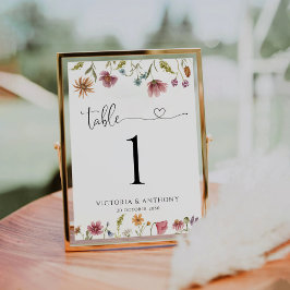 Tarjeta De Mesa Números de tabla de Bodas de flores silvestres