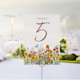 Tarjeta De Mesa Números de tabla de Bodas de flores silvestres
