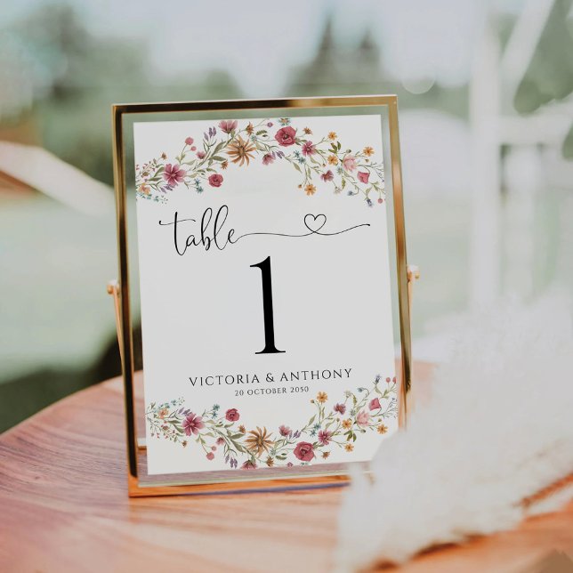 Tarjeta De Mesa Números de tabla de Bodas de flores silvestres (Subido por el creador)