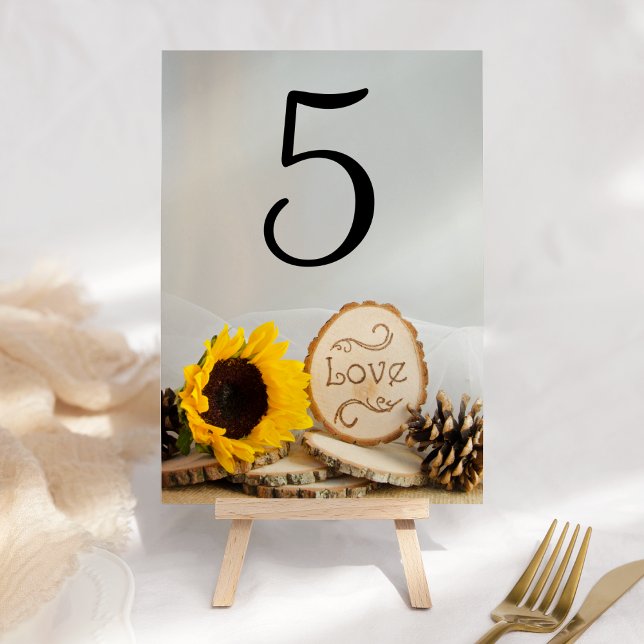 Tarjeta De Mesa Números de tabla de Bodas de hueso de girasol rúst (Subido por el creador)
