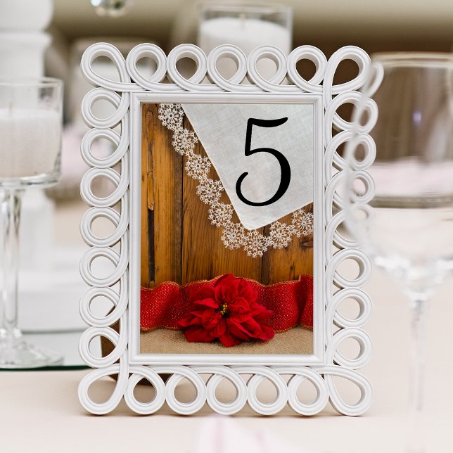 Tarjeta De Mesa Números de tabla de bodas de invierno de la rutiza (Set a festive wintery table for your rustic chic December celebration event or barn party.)