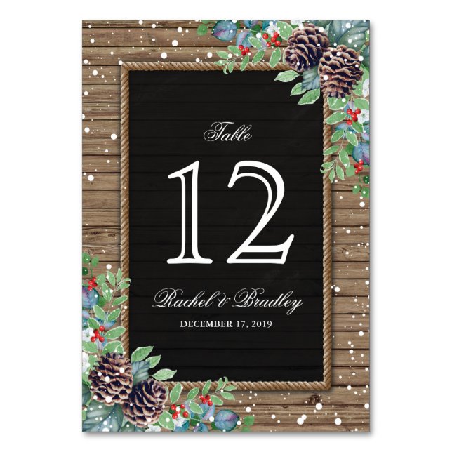 Tarjeta De Mesa Números de tabla de bodas de invierno de Navidades (Anverso)