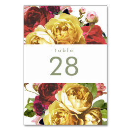 Tarjeta De Mesa Números de tabla de Bodas de Rosas de la época del