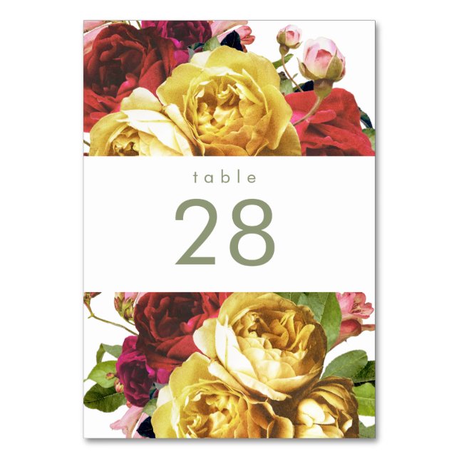 Tarjeta De Mesa Números de tabla de Bodas de Rosas de la época del (Anverso)