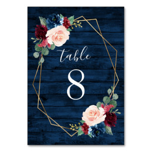 Tarjeta De Mesa Números de tabla de Bodas de Rubor de la Marina y 