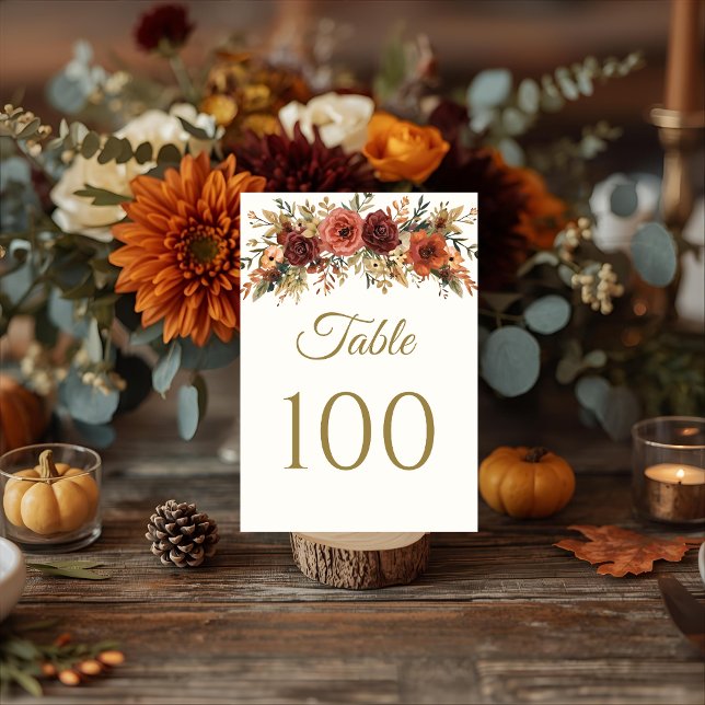 Tarjeta De Mesa Números de tabla de Bodas florales de otoño rústic (Subido por el creador)